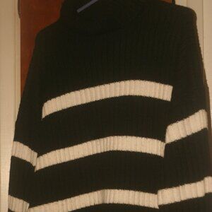 Sweater Dress Size Large  Blue and White Stripped with Cowl neck.